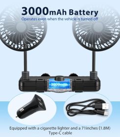 Dual Head Gooseneck Car Cooling Fans for Back Seat for Kids, 3000mAh Battery Powered Rechargeable Usb Car Headrest Fan for Baby Rear Facing