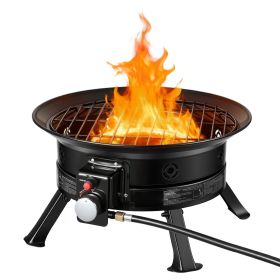 53,000 BTU 19-Inch Portable Propane Fire Pit, with Grill Grate & Lava Rocks, Adjustable Flame, Folding Legs