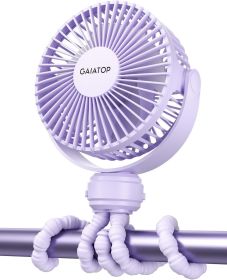 Mini Portable Stroller Fan, Battery Operated Small Clip on, Detachable 3 Speed Rechargeable (Color: Purple)